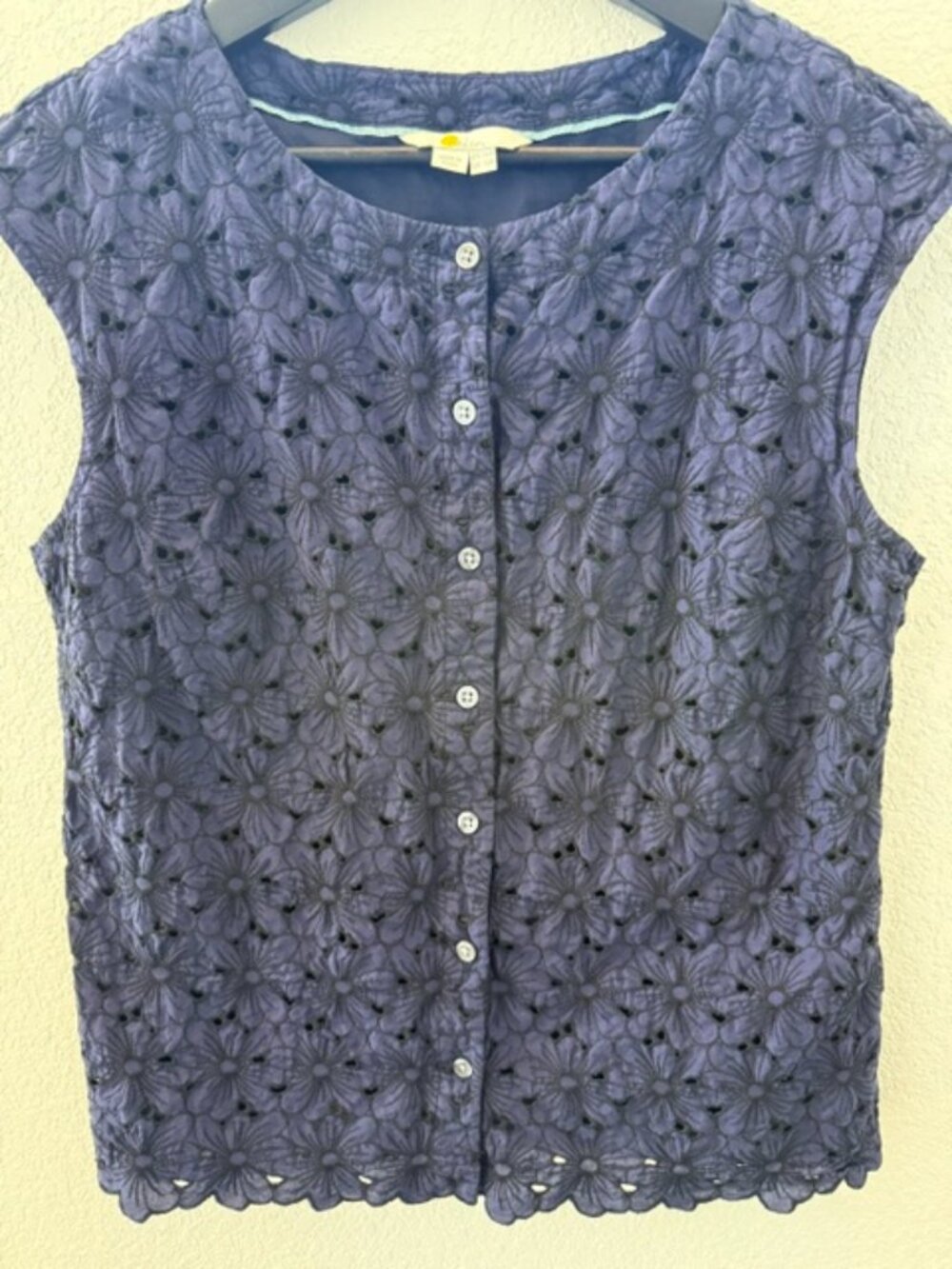 Boden Navy Floral Eyelet Cotton Shell Top Embroidered US 12